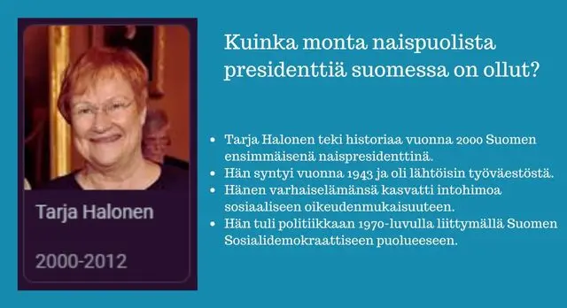 Kuinka monta naispuolista presidenttiä suomessa on ollut?
